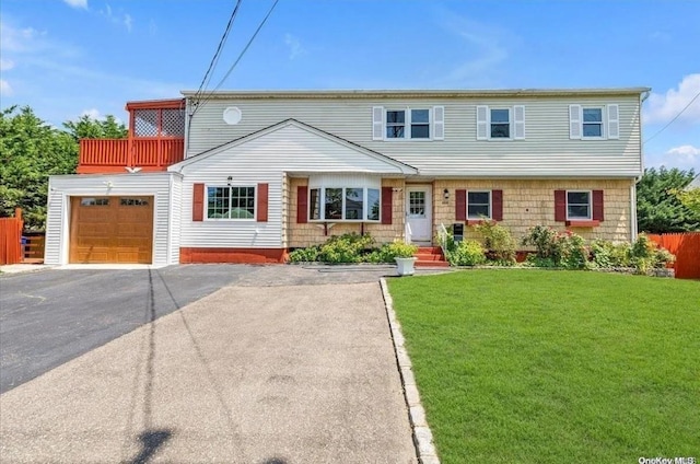 629 Keith Ln, West Islip, NY 11795 - view of front facade featuring a garage, fence, a front lawn, and driveway