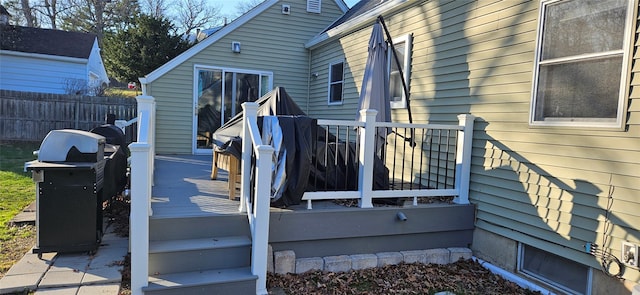 deck with fence and a grill