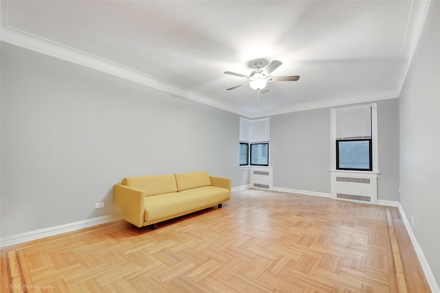 41-09 41st St, Sunnyside, NY 11104 - unfurnished room with radiator, ceiling fan, baseboards, and ornamental molding