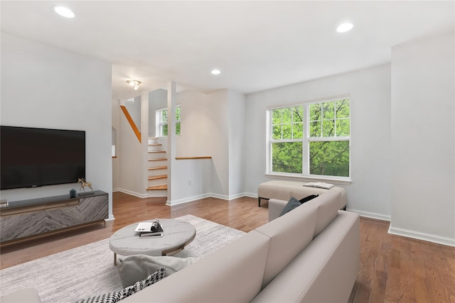 123 Park Rd Extension, Goldens Bridge, NY 10526 - living room featuring stairs, wood finished floors, recessed lighting, and baseboards