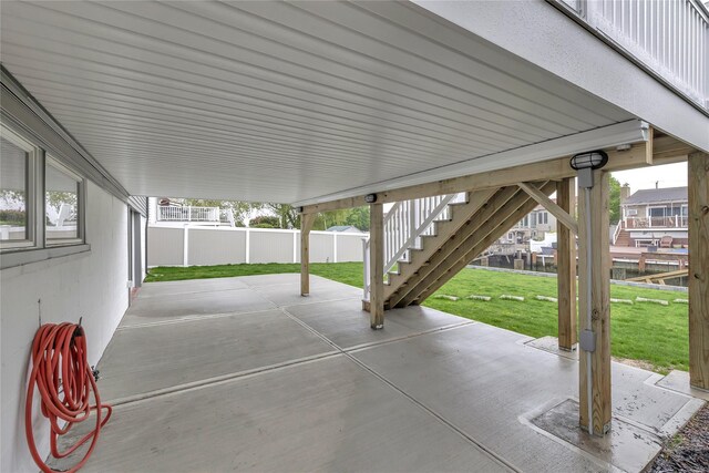 view of patio featuring stairway