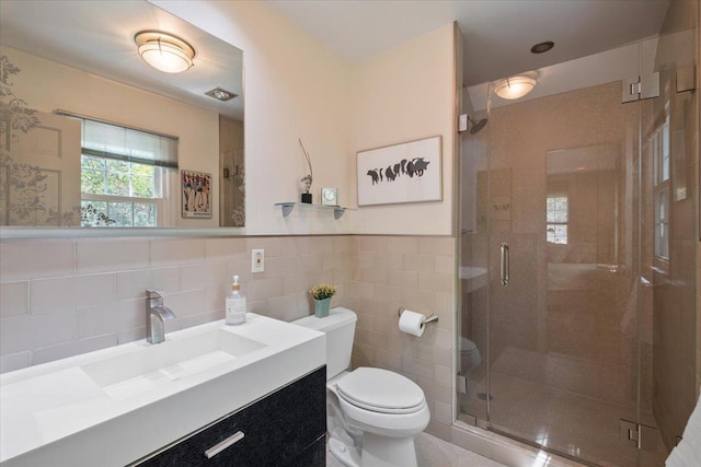 15 Scarsdale Farm Rd, Scarsdale, NY 10583 - bathroom with toilet, tile walls, a shower stall, and vanity