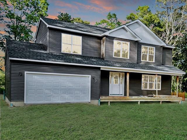 403 Moriches-Middle Island Rd, Manorville, NY 11949 - view of front facade with a porch, a front yard, and roof with shingles