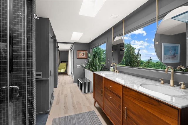 bathroom with a healthy amount of sunlight, a sink, and a skylight