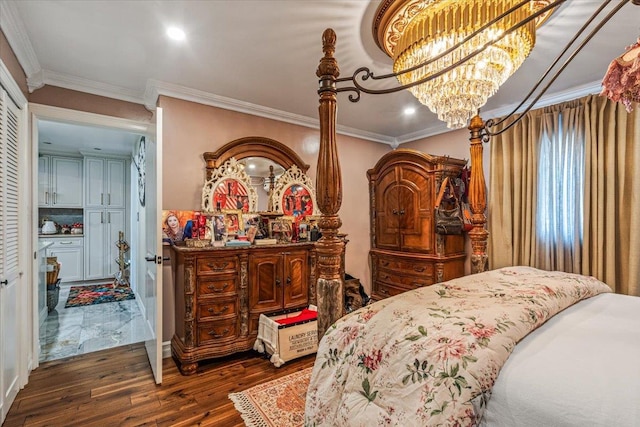 25 Snyder St, Patchogue, NY 11772 - bedroom featuring dark wood-type flooring, crown molding, and a closet