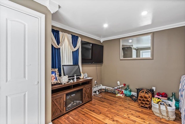 25 Snyder St, Patchogue, NY 11772 - home office with recessed lighting, ornamental molding, and wood finished floors