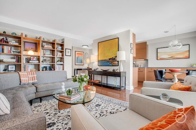 living room with light wood-type flooring