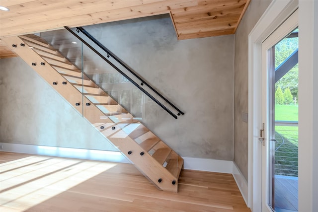 139A N Ferry Rd, Shelter Island, NY 11964 - staircase with wood finished floors, baseboards, wood ceiling, and recessed lighting