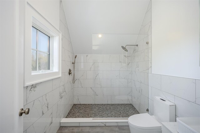 139A N Ferry Rd, Shelter Island, NY 11964 - full bath featuring toilet, tile walls, tiled shower, and vanity
