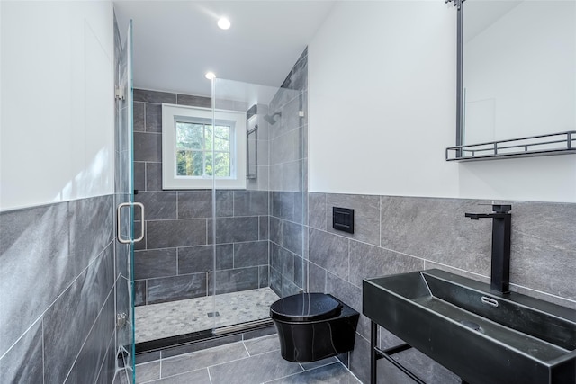 139A N Ferry Rd, Shelter Island, NY 11964 - full bath with tile walls, a stall shower, toilet, and vanity