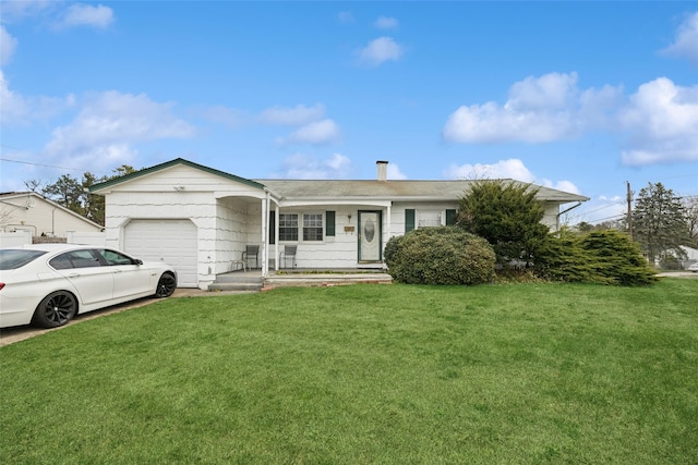 ranch-style house with an attached garage and a front yard