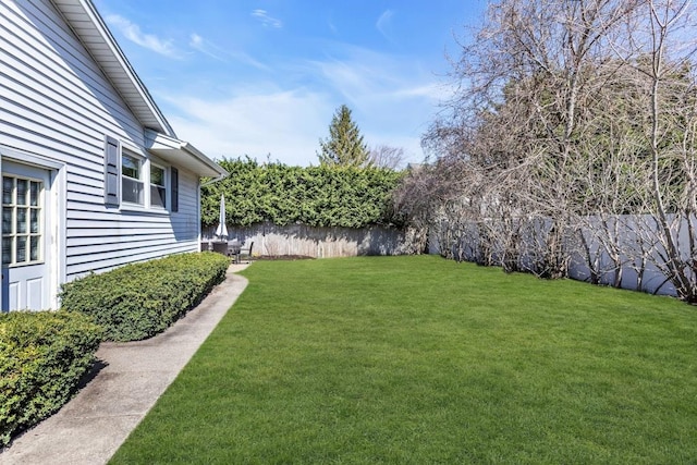 view of yard with a fenced backyard