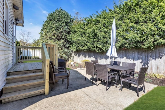view of patio / terrace with a fenced backyard and outdoor dining area