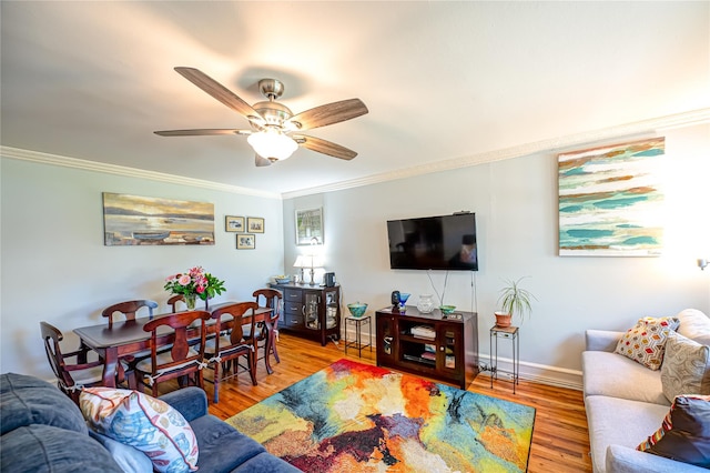 1600 Grand Ave Unit T2, Baldwin, NY 11510 - living room with ornamental molding, a ceiling fan, wood finished floors, and baseboards