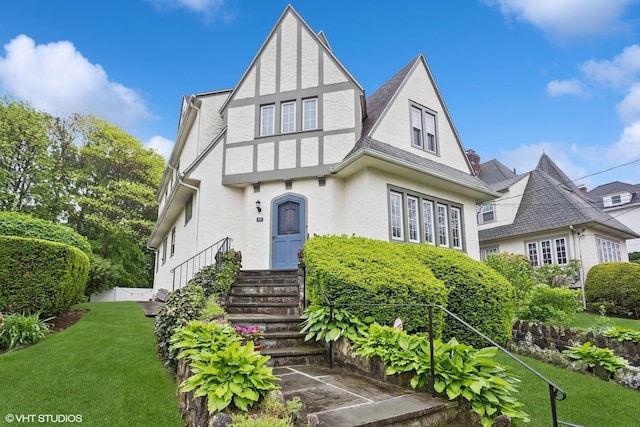 tudor house with stucco siding