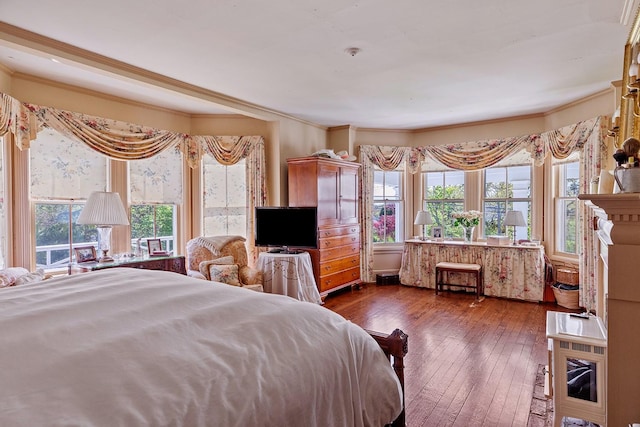 35 S Penataquit Ave, Bay Shore, NY 11706 - bedroom featuring multiple windows, dark wood-style flooring, and ornamental molding