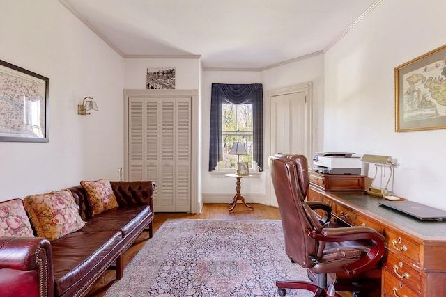 35 S Penataquit Ave, Bay Shore, NY 11706 - office area with ornamental molding and wood finished floors