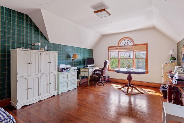 35 S Penataquit Ave, Bay Shore, NY 11706 - office space featuring hardwood / wood-style floors, vaulted ceiling, and baseboards