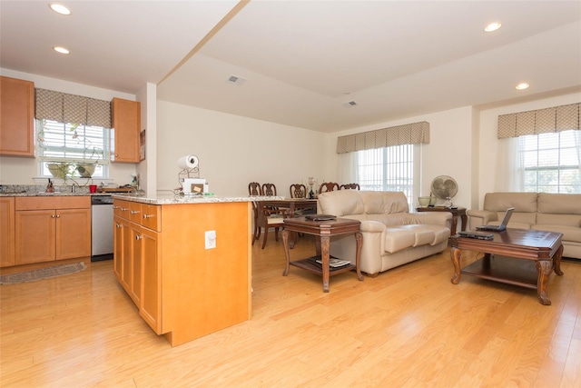 121-10 Powells Cove Blvd Unit C, College Point, NY 11356 - kitchen featuring open floor plan, plenty of natural light, light wood-style flooring, and recessed lighting