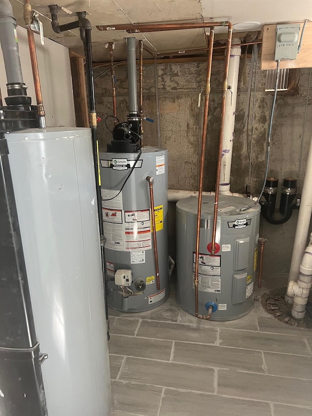 utility room with water heater and gas water heater