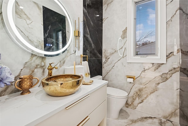 783 Oakleigh Rd, North Woodmere, NY 11581 - bathroom with tile walls, toilet, and vanity
