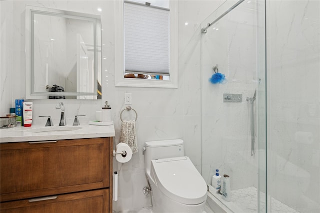 783 Oakleigh Rd, North Woodmere, NY 11581 - bathroom featuring toilet, vanity, and a marble finish shower