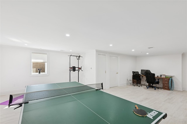 783 Oakleigh Rd, North Woodmere, NY 11581 - rec room featuring baseboards, wood finished floors, and recessed lighting