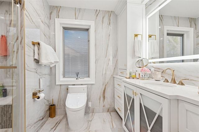 783 Oakleigh Rd, North Woodmere, NY 11581 - full bath featuring walk in shower, marble finish floor, vanity, and toilet