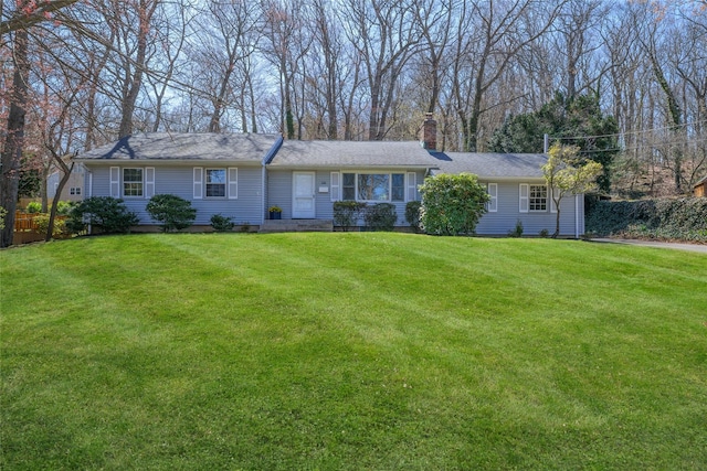 126 Bayville Ave, Bayville, NY 11709 - ranch-style home with a chimney and a front yard