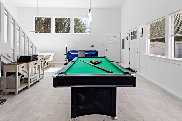 4 Evelyn Ct, Westhampton, NY 11978 - game room featuring a high ceiling, plenty of natural light, billiards table, and baseboards