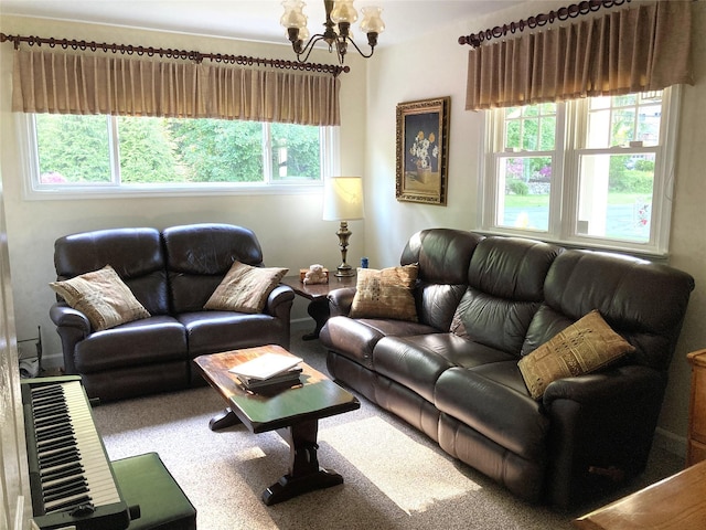 43 Glenwood Rd, New City, NY 10956 - living room featuring a chandelier, healthy amount of natural light, and carpet