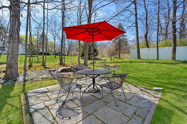 view of patio featuring outdoor dining area and fence