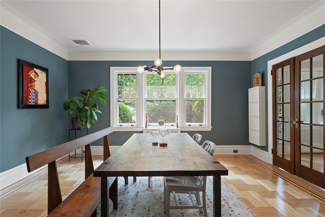 41 Euclid Ave, Hastings-On-Hudson, NY 10706 - dining room with a chandelier, french doors, baseboards, and ornamental molding
