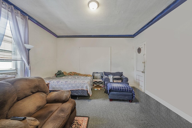 3205 Lafayette Ave, Bronx, NY 10465 - bedroom featuring ornamental molding, baseboards, carpet flooring, and a textured ceiling