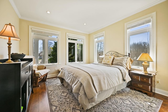 54985 Cr48, Southold, NY 11971 - bedroom featuring crown molding, baseboards, recessed lighting, and dark wood finished floors