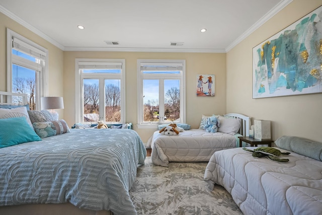 54985 Cr48, Southold, NY 11971 - bedroom with recessed lighting, visible vents, and ornamental molding