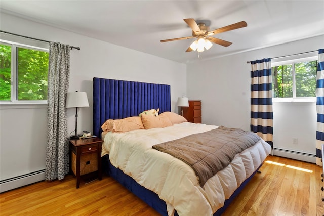 2358 Maple Ave, Cortlandt Manor, NY 10567 - bedroom with a baseboard radiator, wood finished floors, and a ceiling fan