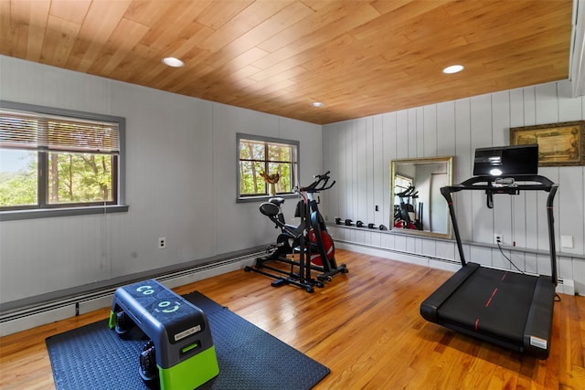 2358 Maple Ave, Cortlandt Manor, NY 10567 - workout room with wood ceiling, wood finished floors, and recessed lighting