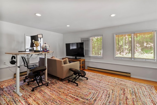 2358 Maple Ave, Cortlandt Manor, NY 10567 - living room with baseboard heating, wood finished floors, and recessed lighting