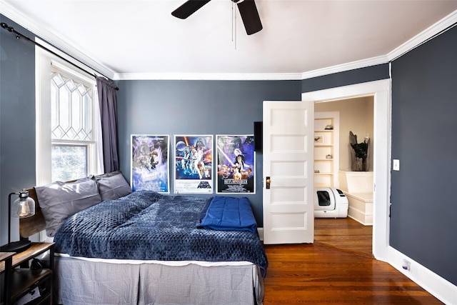 3 Druid Hill Rd, Port Jefferson, NY 11777 - bedroom featuring ornamental molding, wood finished floors, and a ceiling fan