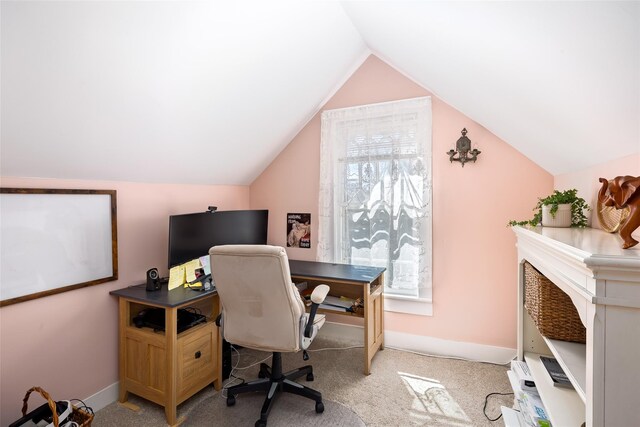 3 Druid Hill Rd, Port Jefferson, NY 11777 - office featuring light carpet, lofted ceiling, and baseboards