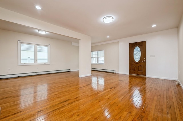 3 September Walk, Long Beach, NY 11561 - entrance foyer with a baseboard radiator, light wood-type flooring, baseboard heating, baseboards, and recessed lighting