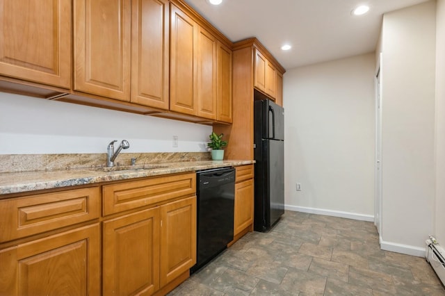 3 September Walk, Long Beach, NY 11561 - kitchen with black appliances, baseboards, a sink, a baseboard heating unit, and recessed lighting