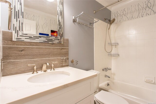 60 Erin Ln Unit 60, East Setauket, NY 11733 - bathroom featuring crown molding, vanity, and shower / bath combination
