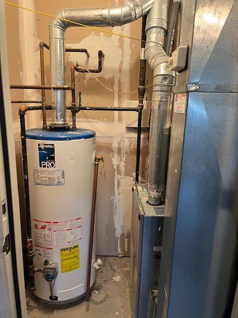 703 Pebble Beach Path, Riverhead, NY 11901 - utility room with water heater and heating unit