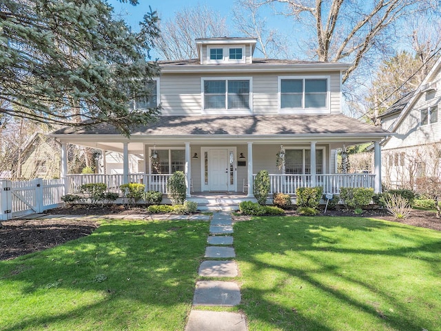 50 Glen Ave, Sea Cliff, NY 11579 - view of front of house featuring covered porch, a front yard, fence, and a gate