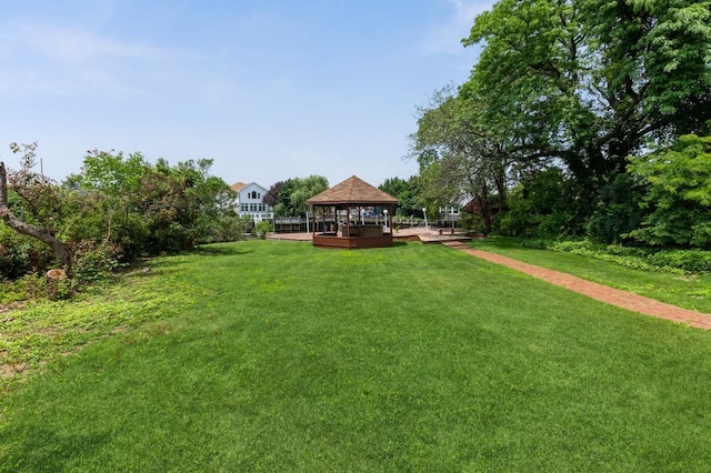 18 Oxford Rd, East Rockaway, NY 11518 - view of grassy yard with a gazebo and a wooden deck