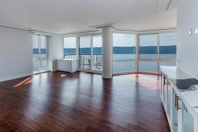 2521 Palisade Ave Unit 6A, Bronx, NY 10463 - unfurnished room with a water view, dark wood finished floors, and a wall of windows