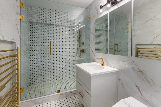 2521 Palisade Ave Unit 6A, Bronx, NY 10463 - full bathroom with a marble finish shower, vanity, and tile walls