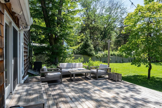 35 Turtle Cove Ln, Huntington, NY 11743 - deck with an outdoor living space and a fenced backyard